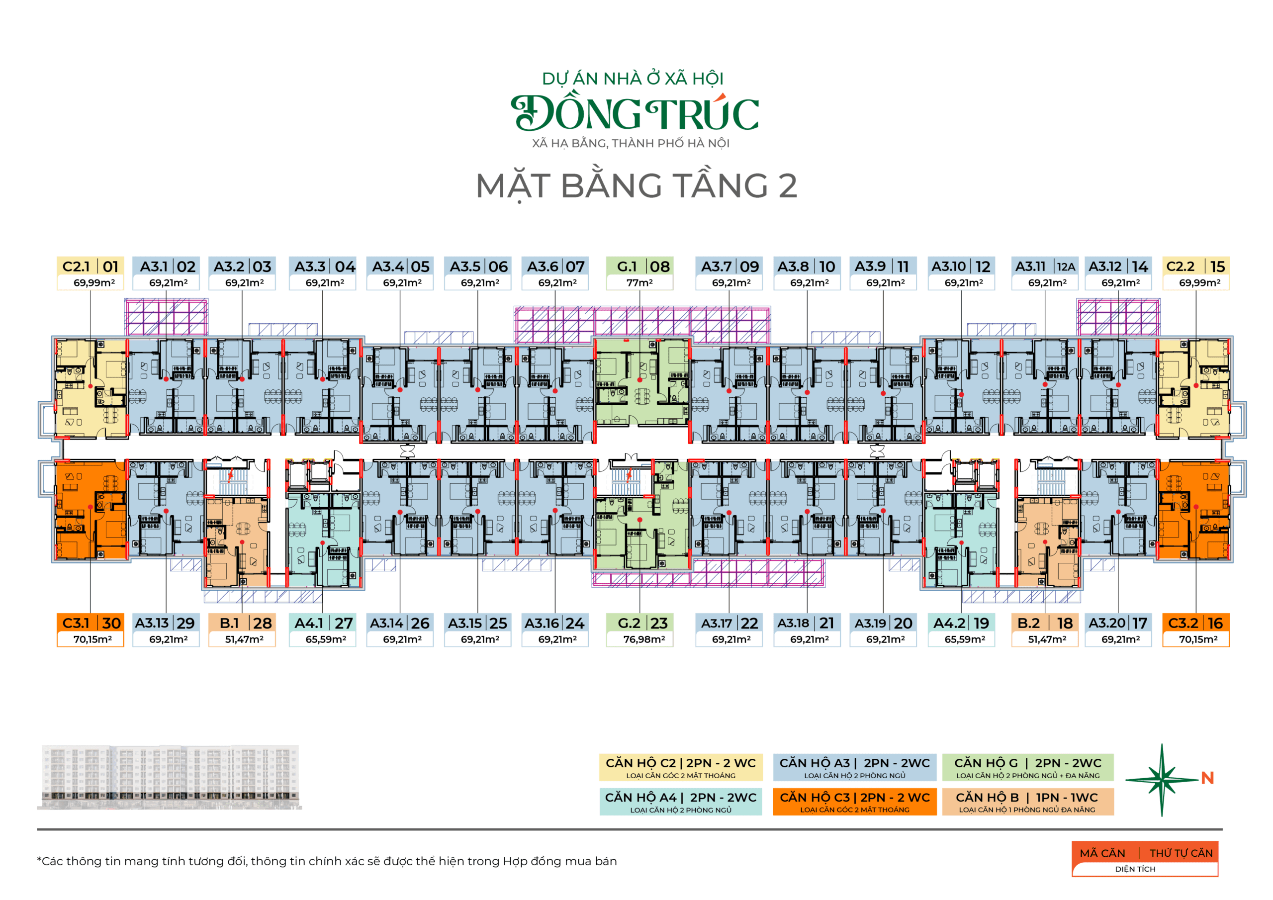 Dự án nhà ở xã hội Đồng Trúc 8 Sơ đồ mặt bằng tầng 2