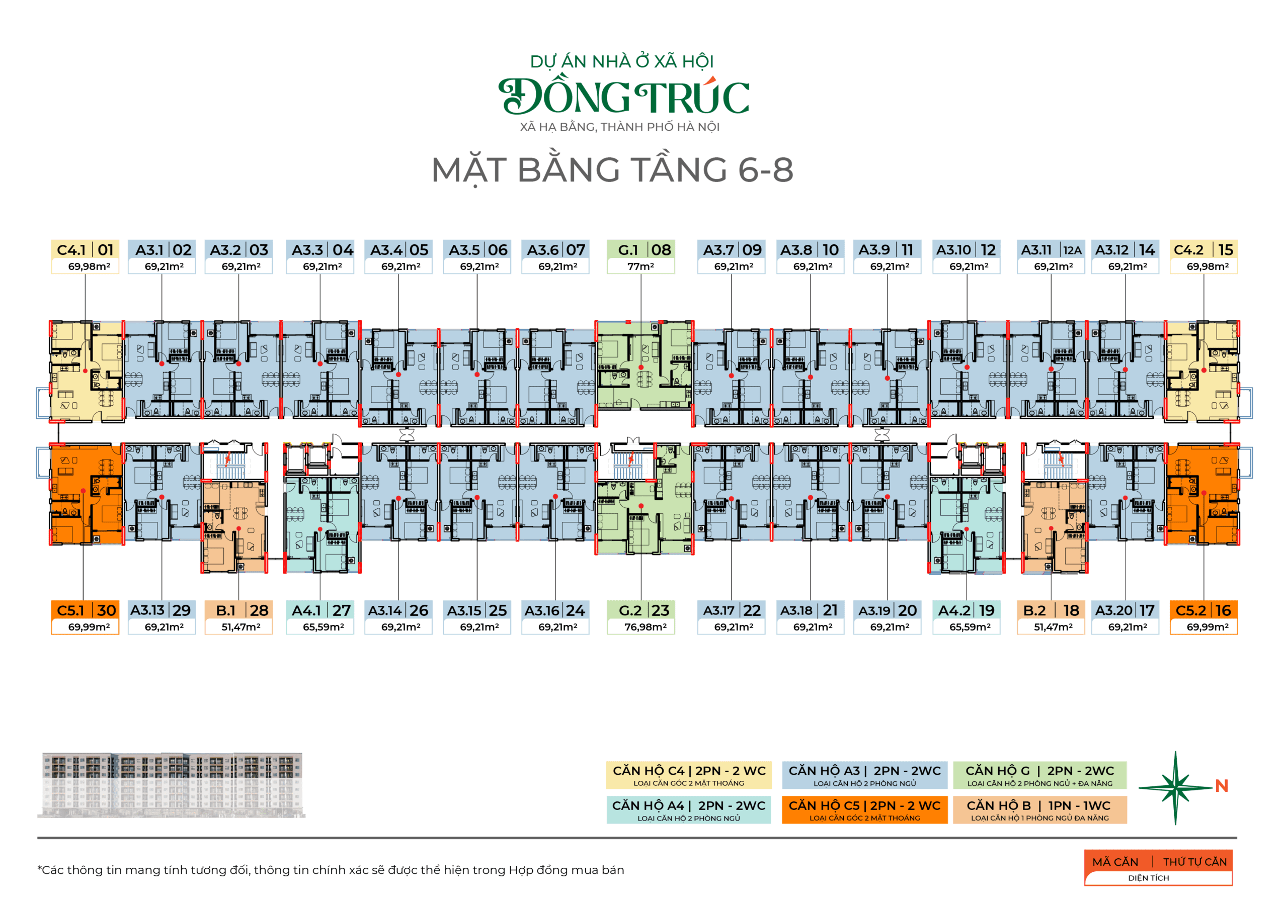 Dự án nhà ở xã hội Đồng Trúc 10 Sơ đồ mặt bằng tầng 6 - 8