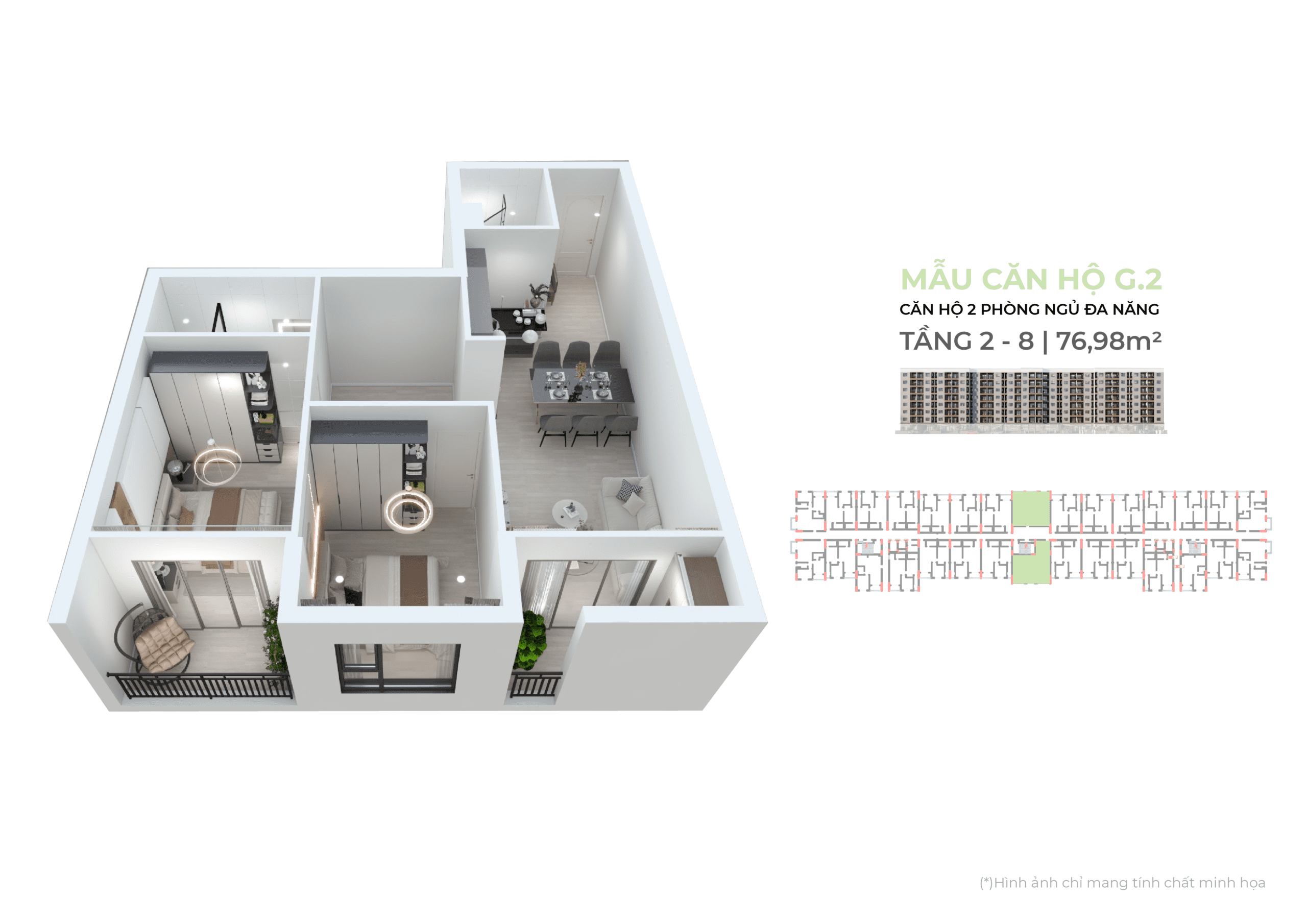 Dự án nhà ở xã hội Đồng Trúc 19 Layout căn hộ G.2 - 2 phòng ngủ đa năng